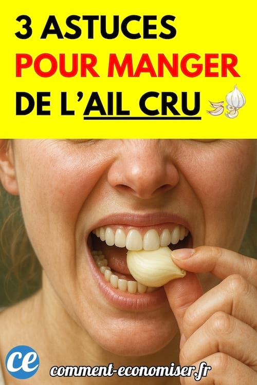 Femme sur le point de croquer une gousse d’ail avec les dents serrées.