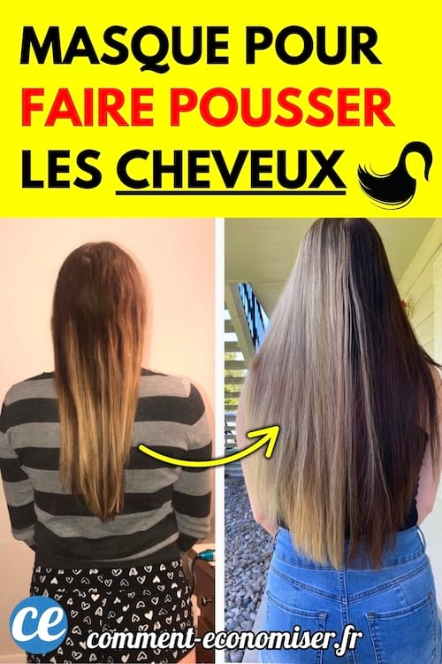 Femme de dos montrant des cheveux longs avant et après une pousse importante.