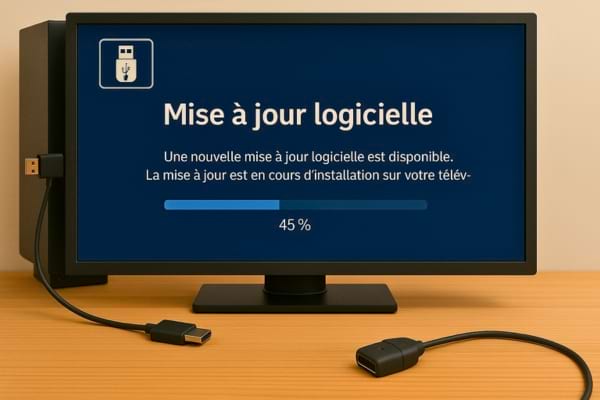 Une mise à jour logicielle est en cours d’installation via une clé USB.