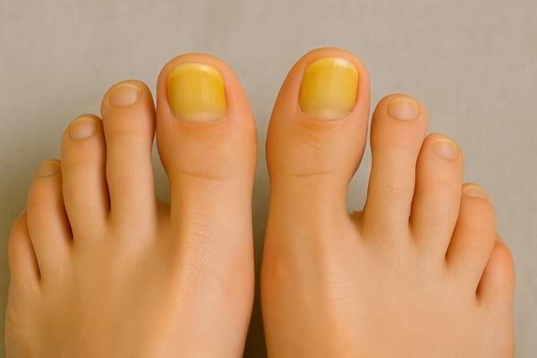Ongles des pieds jaunis, signe de problème potentiel.