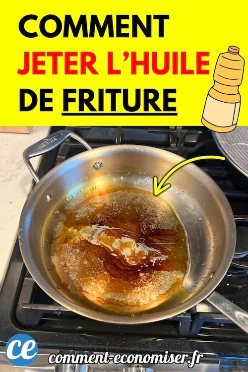 Poêle contenant de l'huile de friture usagée sur une cuisinière.