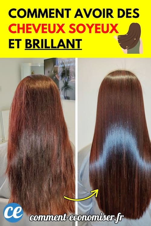 Avant-après d'une chevelure lisse et brillante à droite, et terne et sèche à gauche.