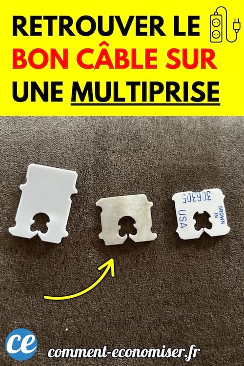 Trois attaches de sachets de pain posées sur un tapis, utilisées comme astuces pour identifier les câbles électriques.