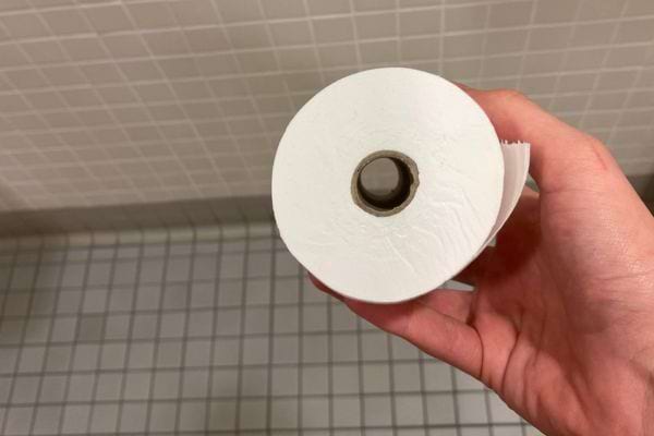 Main tenant un rouleau de papier toilette neuf.