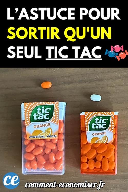 Deux boîtes de Tic Tac ouvertes, avec un bonbon orange et un bleu posés devant.