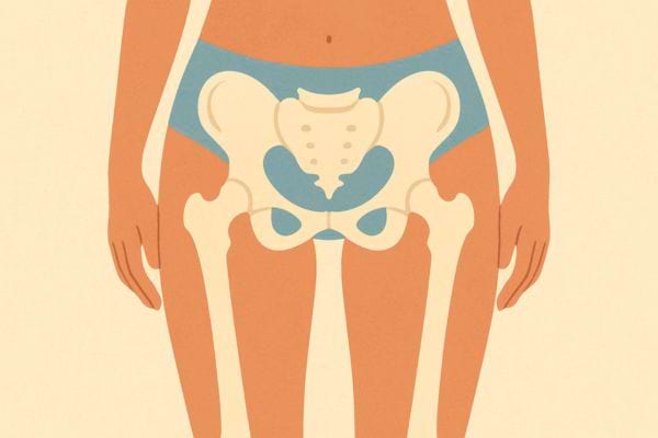 Illustration du bassin féminin avec les os visibles.