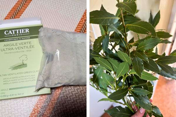 Argile verte et feuilles de laurier.
