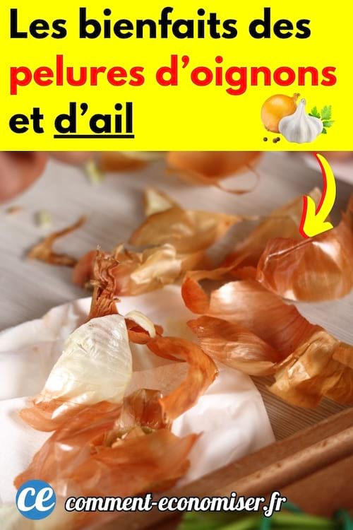 des pelures d'oignons et d'ail sur une table