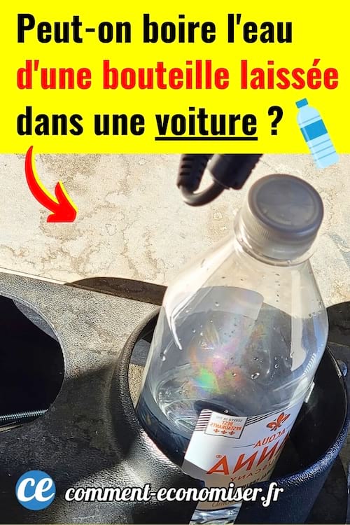 Une bouteille d'eau au soleil dans une voiture