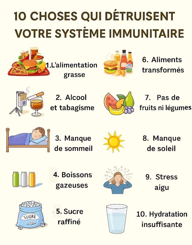 10 choses qui détruisent le système immunitaire