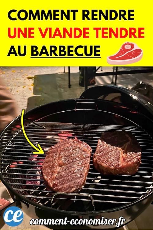 Deux morceaux de viande cuisent sur un barbecue rond au charbon dans une ambiance de soirée.