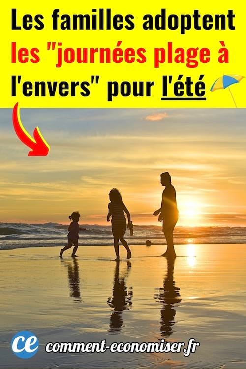 Une famille qui va à la plage le soir au lieu d'y aller le matin