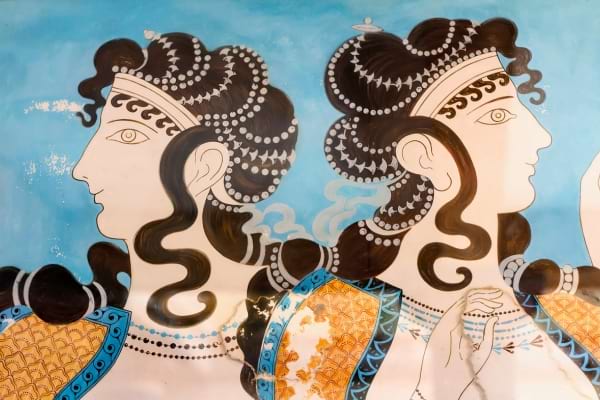 Fresque ancienne représentant deux femmes.