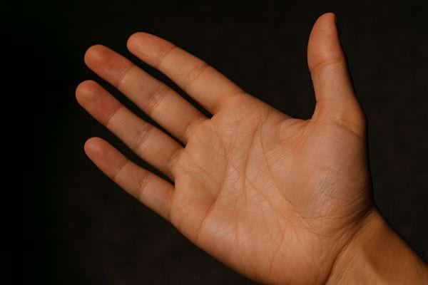 Une main ouverte isolée montre clairement les lignes de la paume.