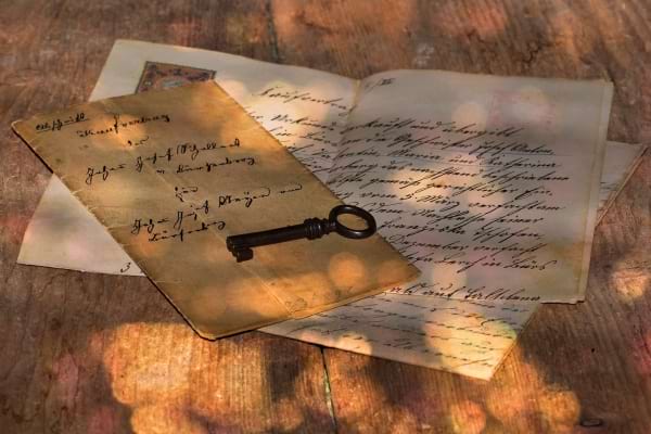 Vieilles lettres manuscrites avec une clé posée dessus.