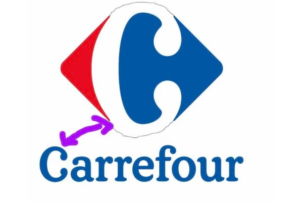 Le logo Carrefour avec une flèche pointant une lettre cachée.