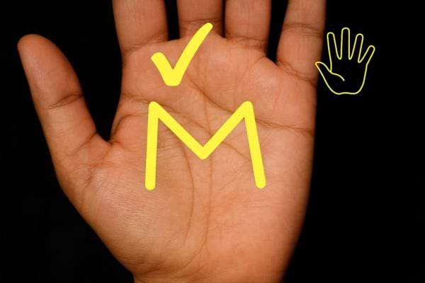 Une paume ouverte avec un M jaune et une coche de validation.
