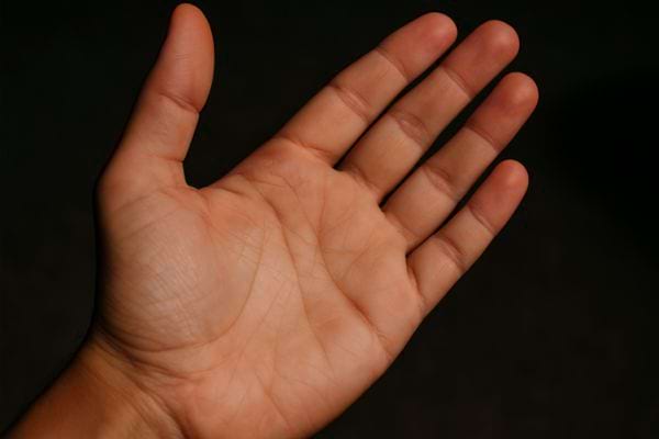 Une autre main ouverte laisse apparaître les traits de la paume.
