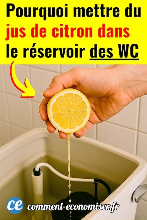 Une main qui presse un citron pour mettre du jus dans le réservoir des WC