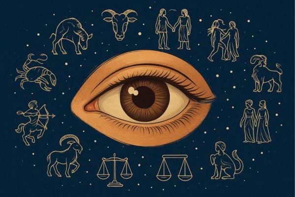 Œil entouré des signes du zodiaque.