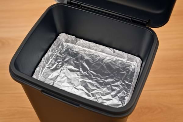 Poubelle propre avec intérieur recouvert d’aluminium. 