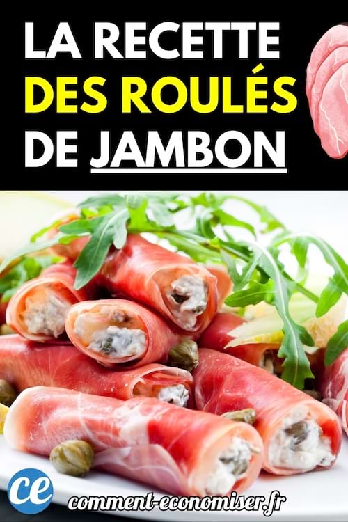 Des roulés de jambon garnis posés sur une assiette blanche, accompagnés de roquette et de câpres.