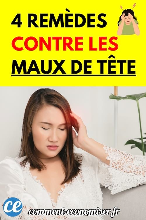 Une femme assise sur un canapé, la main sur la tête, semblant souffrir d’un mal de tête.