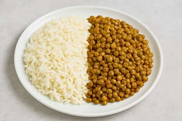Assiette de riz avec des lentilles.
