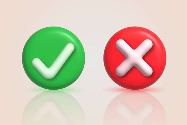 Un cercle vert avec une coche et un cercle rouge avec une croix.