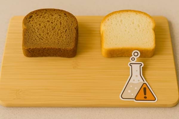 Tranche de pain complet et tranche de pain blanc avec ic&ocirc;ne chimique.