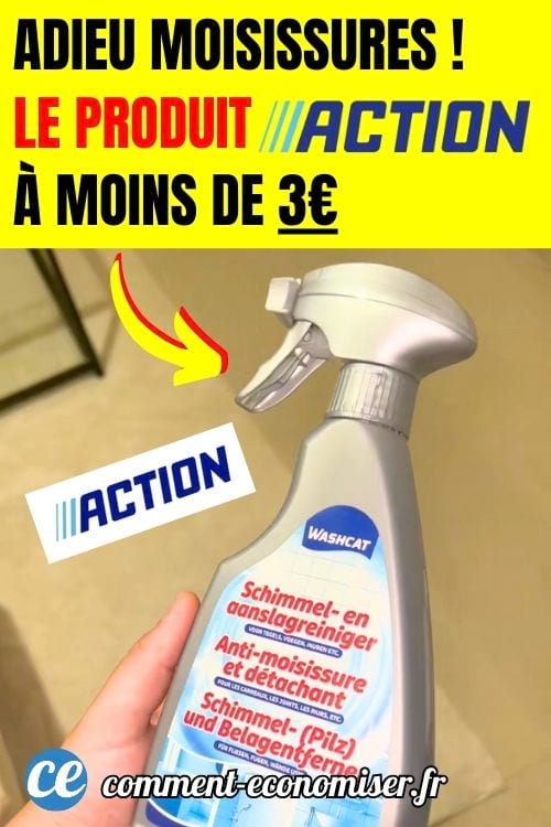 Une main qui tient une bouteille spray de produit anti-moisissure Action