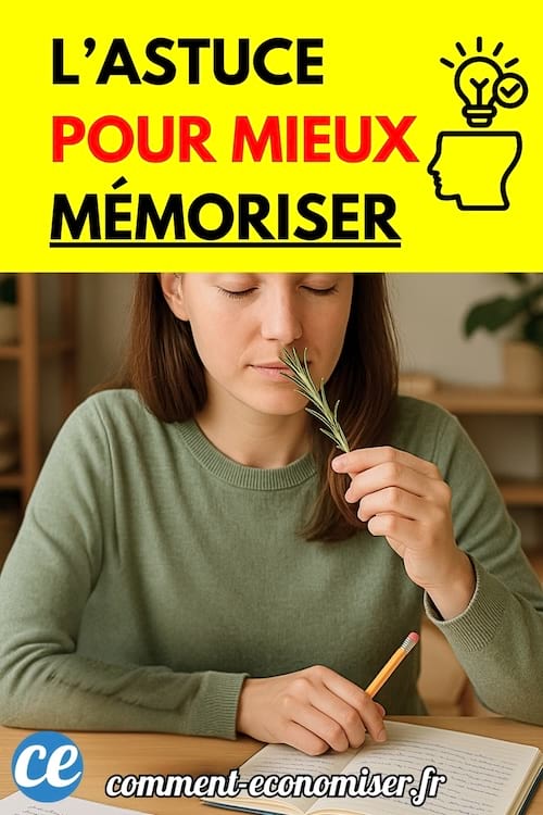 Femme qui sent du romarin pour stimuler sa memoire.