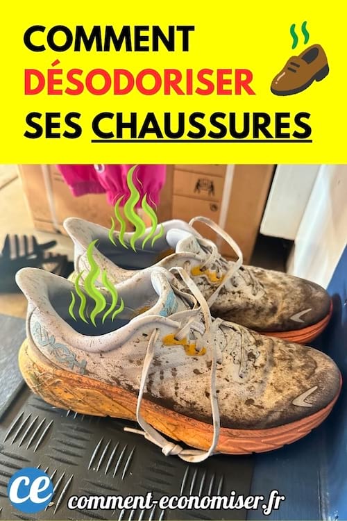 Vieilles baskets sales dégageant une mauvaise odeur.