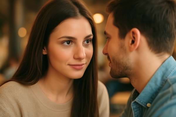 Une femme fixe intensément un homme assis en face d’elle.