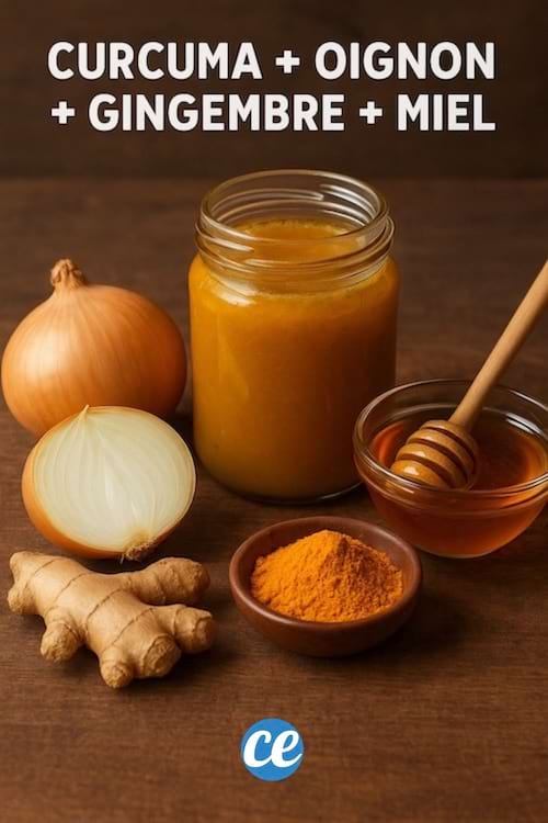 du curcuma, des oignons, du miel et du gingrembre pour un remède maison