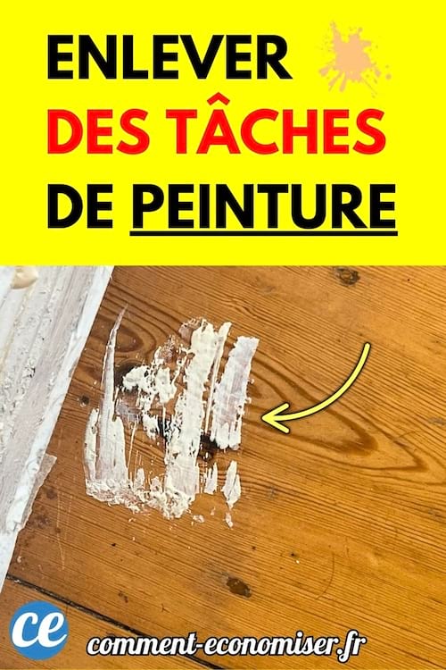 Des taches de peinture blanche sur un parquet en bois.
