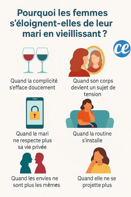 infographie qui récapitule les raisons pour lesquelles les femmes s'éloignent de leur mari en vieillissant