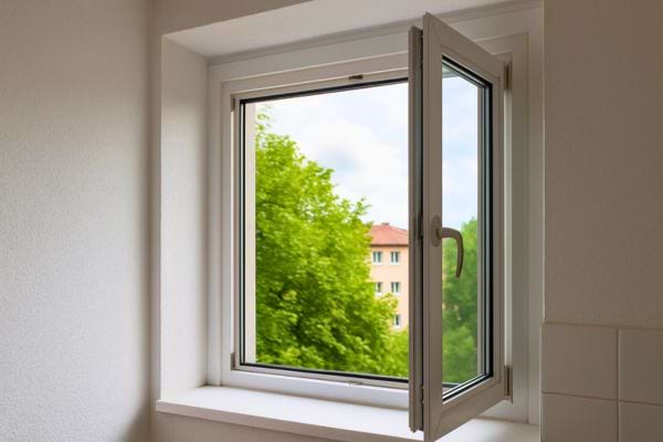 Fenêtre ouverte laissant entrer l’air frais et la lumière.