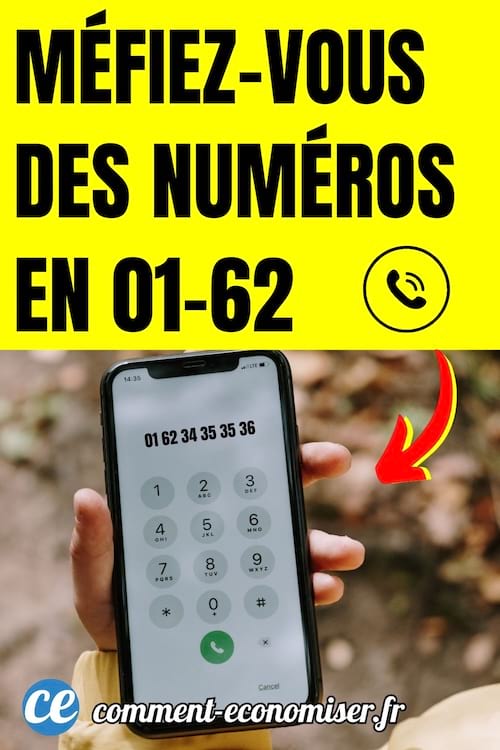 une personne tient un smartphone sur lequel s'affiche un numéro commençant par 01 62