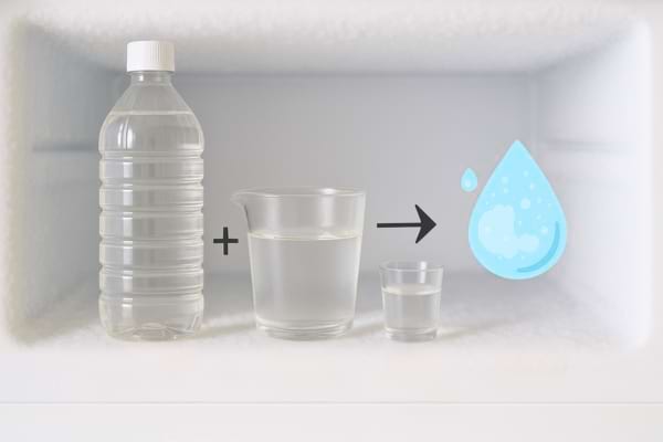 Une bouteille et un verre de vinaigre mélangés à de l’eau pour fondre la glace.