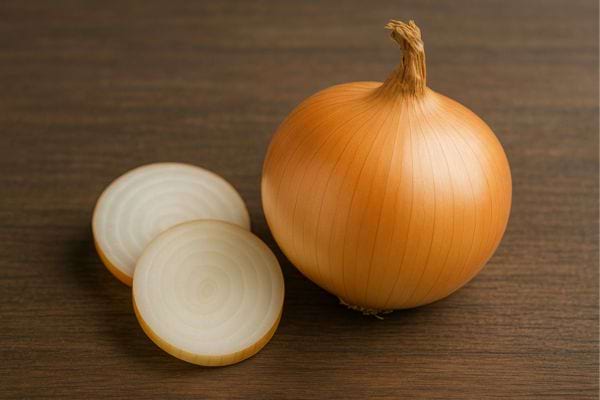 Oignon jaune entier et tranches.