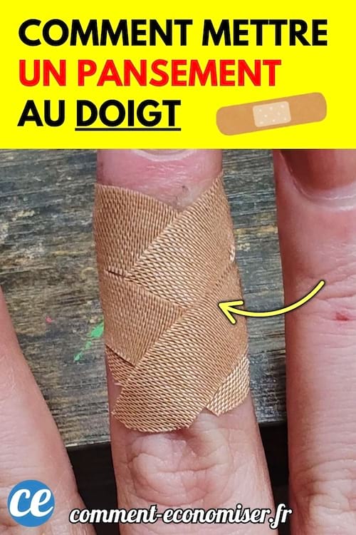 Un doigt entouré correctement par un pansement adhésif.