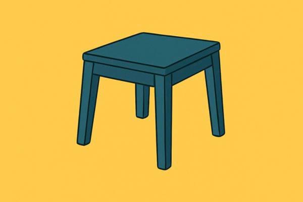 Un petit tabouret bleu carré avec quatre pieds solides.
