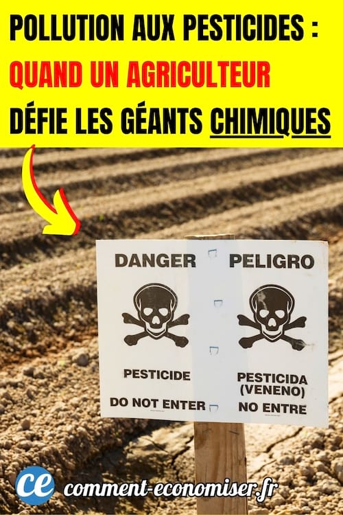 un champ avec les panneaux danger à cause de produits chimiques