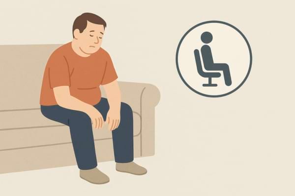 Homme assis sur canap&eacute; repr&eacute;sente la s&eacute;dentarit&eacute;.