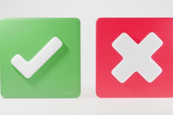 Un symbole vert avec une coche et un symbole rouge avec une croix.