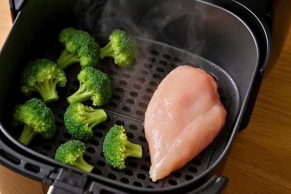 Des aliments mouillés dans un air fryer.