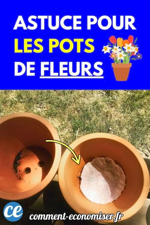 Pots de fleurs en terre cuite avec filtre au fond pour une astuce de drainage.
