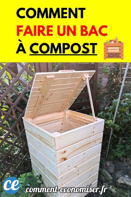 Un bac à compost en bois clair dans un jardin verdoyant.