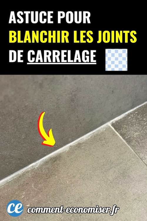 Vue rapprochée d’un joint de carrelage légèrement noirci avec flèche jaune vers la ligne.